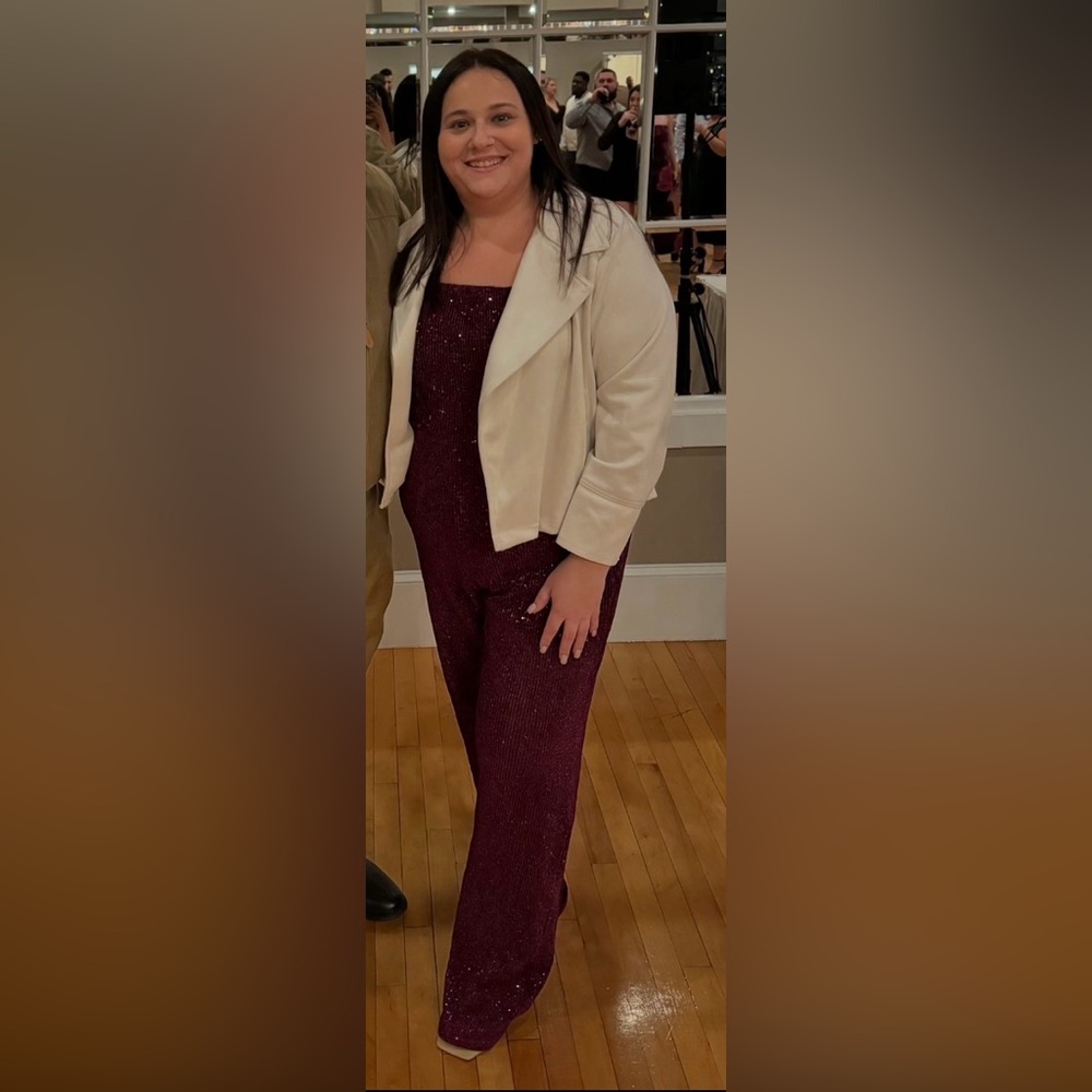 Strapless/Spaghetti Strap Sparkly Maroon Jumpsuit